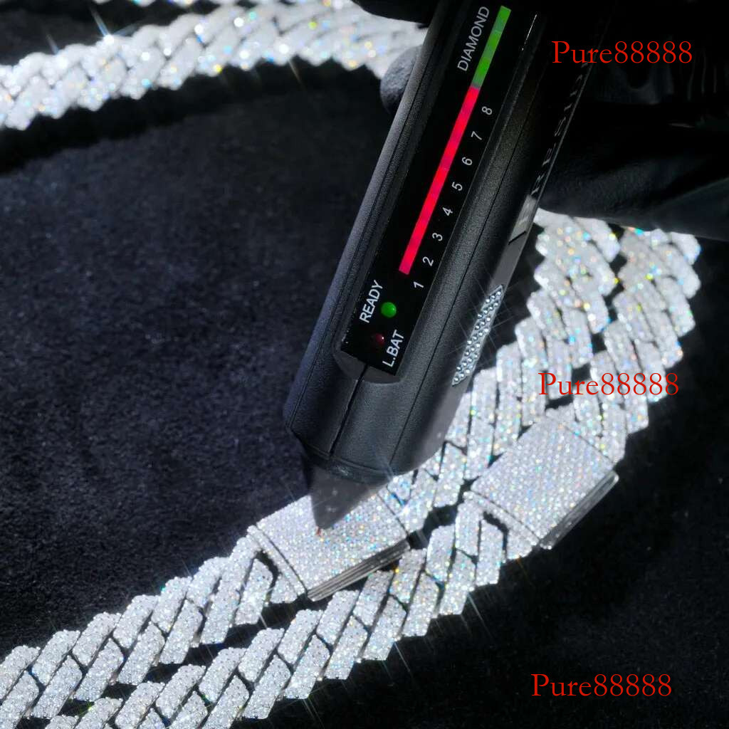 S & VVS Moissanite 10MM Prong Cuban k Chain Sterg Sier Pass Test Lab Dia Necklace Valentine's Day Gift For Him