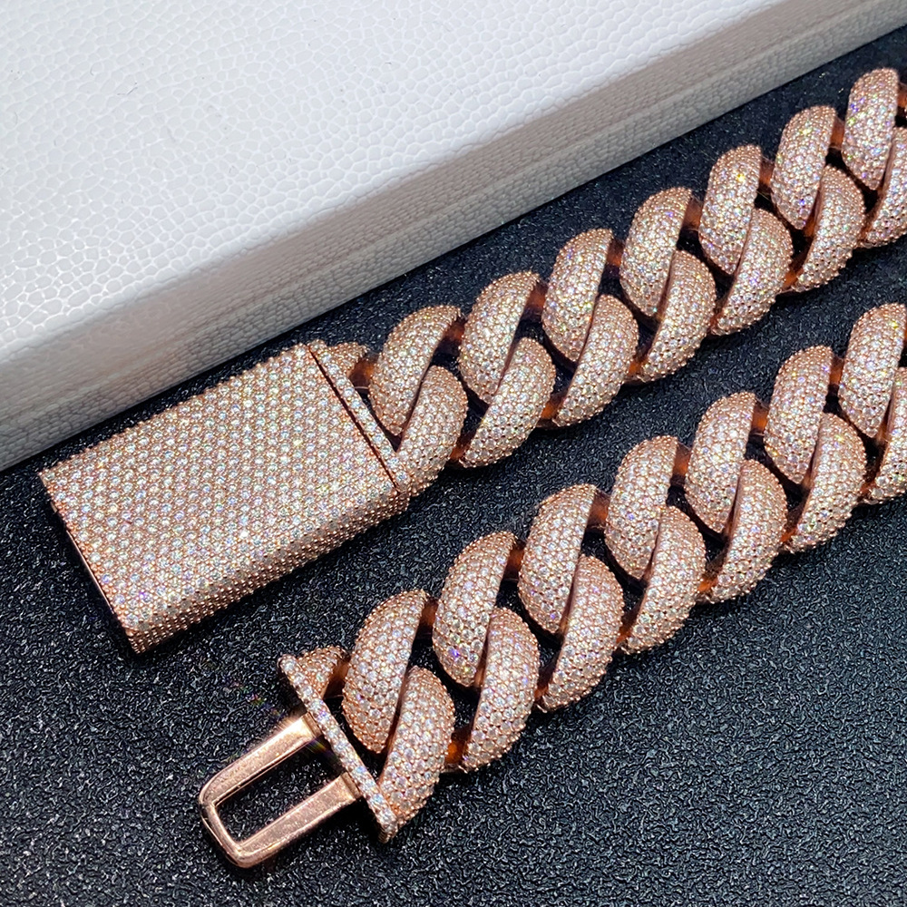 20mm Five Rows Of Moissanite Cuban Chain Bracelet Necklace S925 Silver Iced Out For Men Hip Hop Jewelry Pass Diamonds Tester