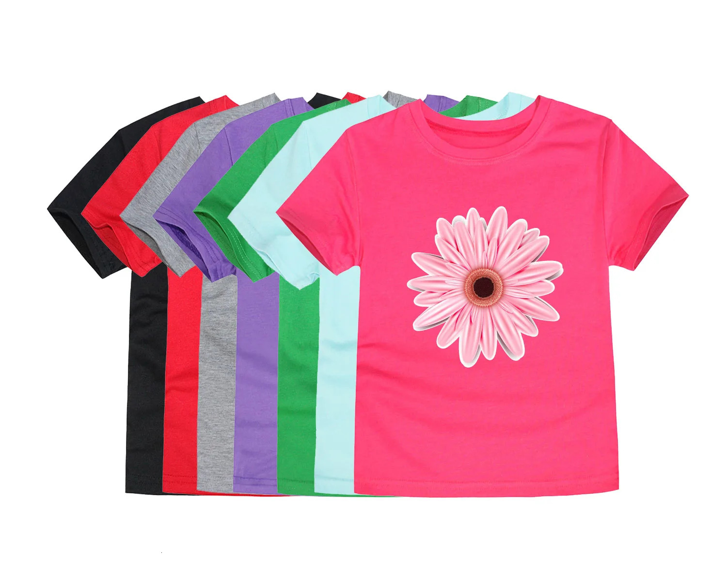 100% Cotton Toddler Girl T Shirt 2 to 3 4 5 6 7 8 9 10 11 12 13 14 Years Pink White Tshirt Flower Print Teenage Girls Tee Shirts 250311