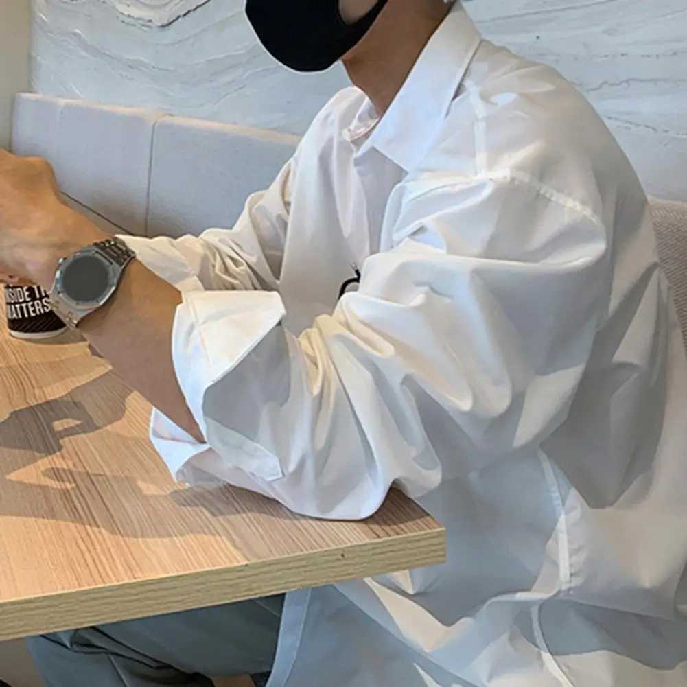 Mens shirt with loose collar single mouth long sleeved formal business solid color breathable mens mid length shirt W250312