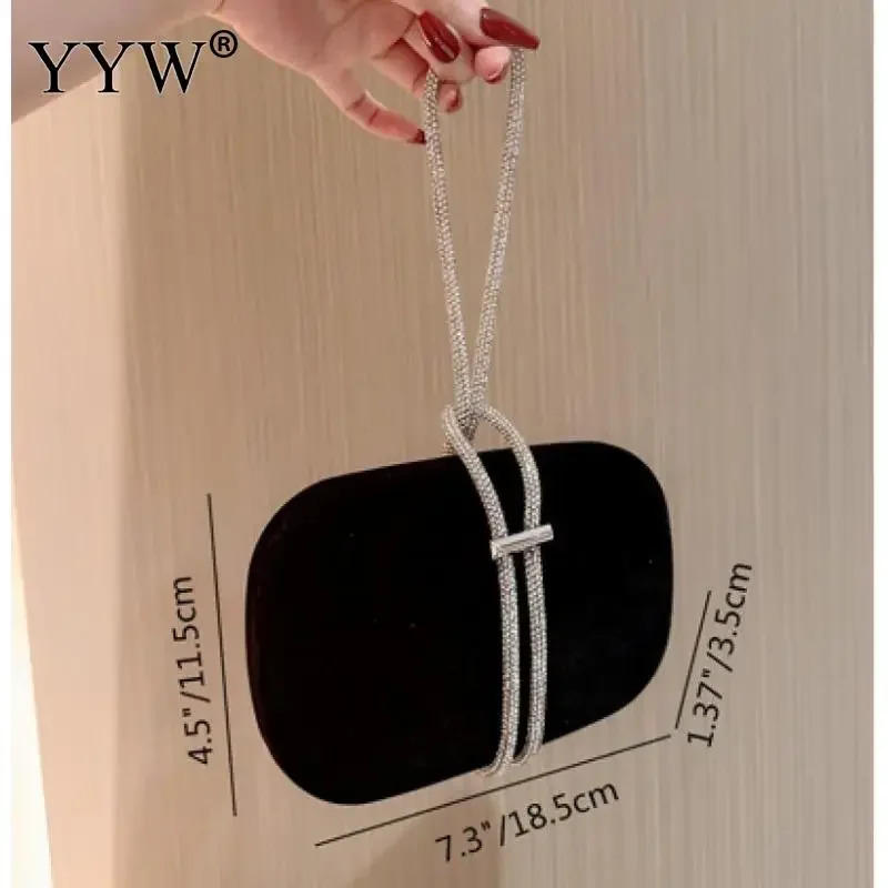 Elegant Evening Clutch Bag Box Bag Black Velvet With Chain Rhinestone Handbags Female Clutches Party Wedding Bag Crossbody Bags 250311