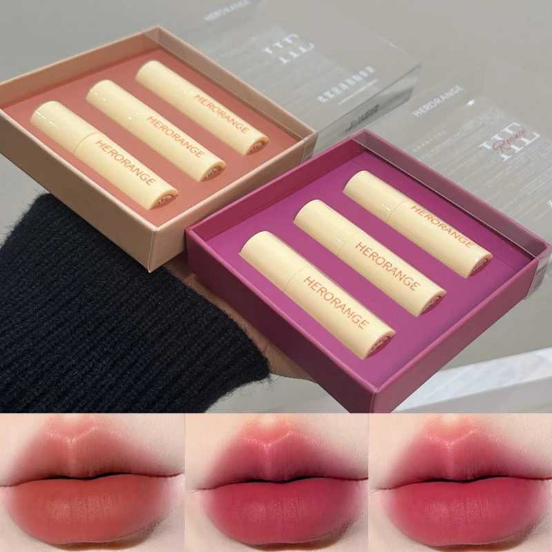 Hero 3Pcs/box soft matte lipstick set velvet lipstick waterproof smooth easy to stain lipstick set non stick cup lipstick W250312