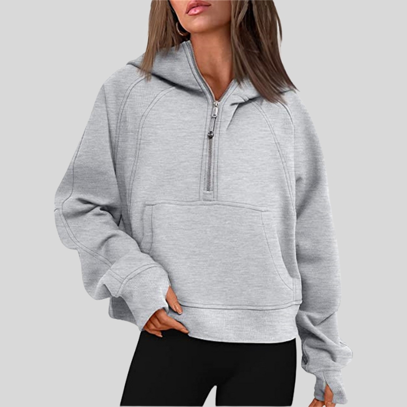 Autumn and winter yoga clothes Scuba women's sports half zipper hoodie sweater loose short velvet