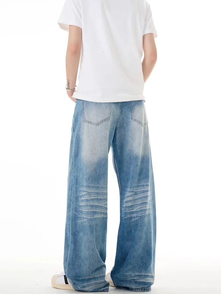 Yao888 Simple Style Retro Wash Mens Pants Wide Leg Street Clothing Y2k Harajuku Unisex Fashion Jeans 250312