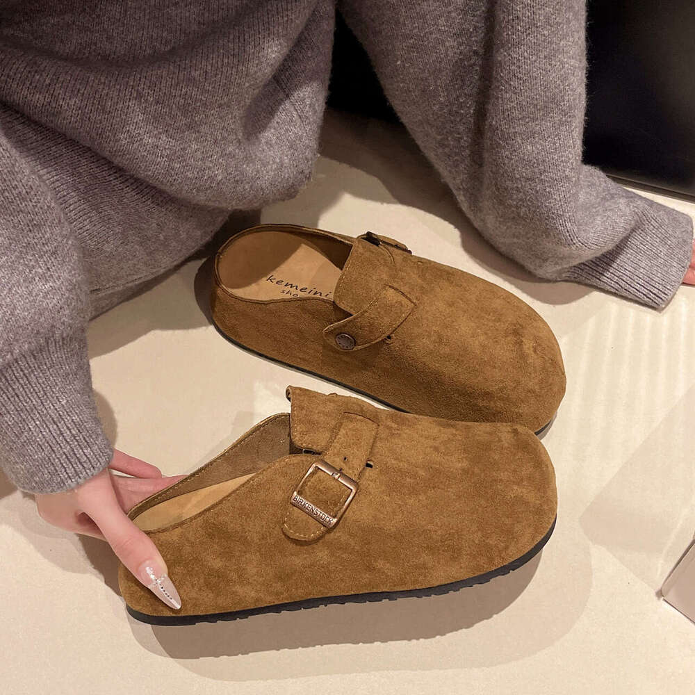 Thick soled Boken shoes for spring 2025, new height increasing lazy shoes, one step on, worn outside with a toe cover, half trailer, single shoe serie