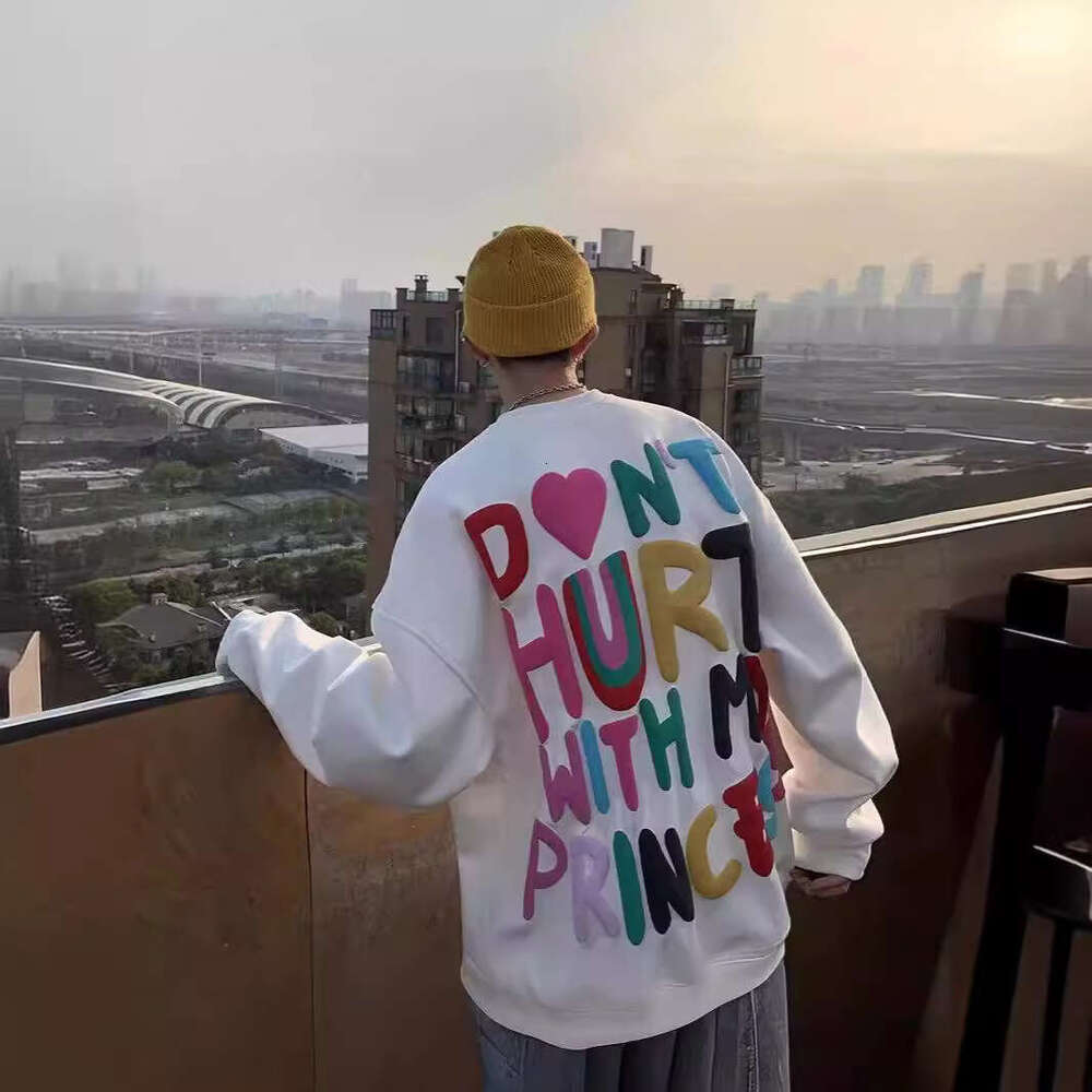 American street rainbow foam printed sweatshirt, loose and fashionable hip-hop style hooded sweatshirt