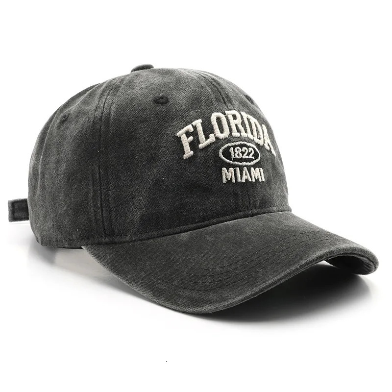 Vintage Washed Cowboy Baseball Cap for Men Women FLORIDA Embroidery Sun Casual Hip Hop Hat Curved Brim Soft Top 250311
