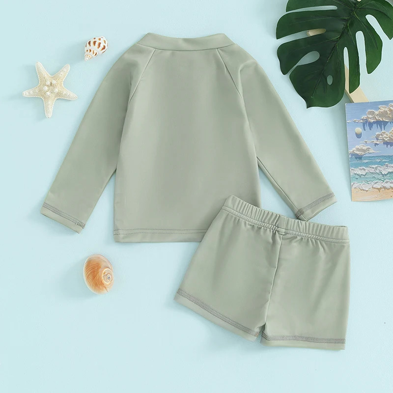 1-5years Kids Boys And Girls 2 Piece Swimwear Set Front Zipper Long Sleeve Swimsuit Swim Shorts Infant Kids Bathing Suits 250311