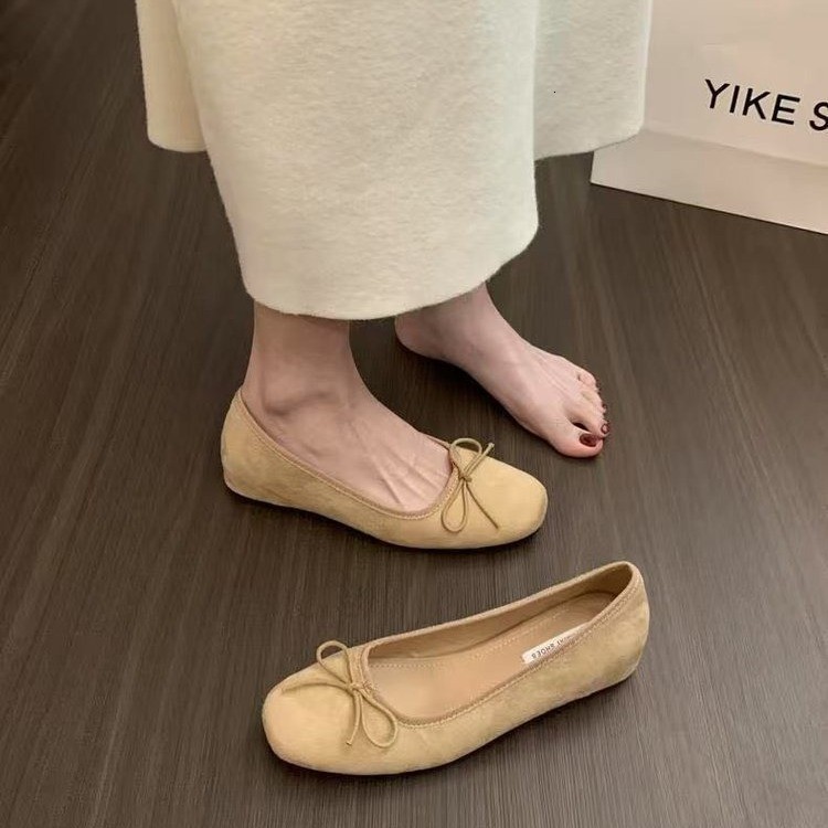 French soft sole single shoe silver womens shoes autumn scoop shoes evening style bow red flat shoes ballet shoes