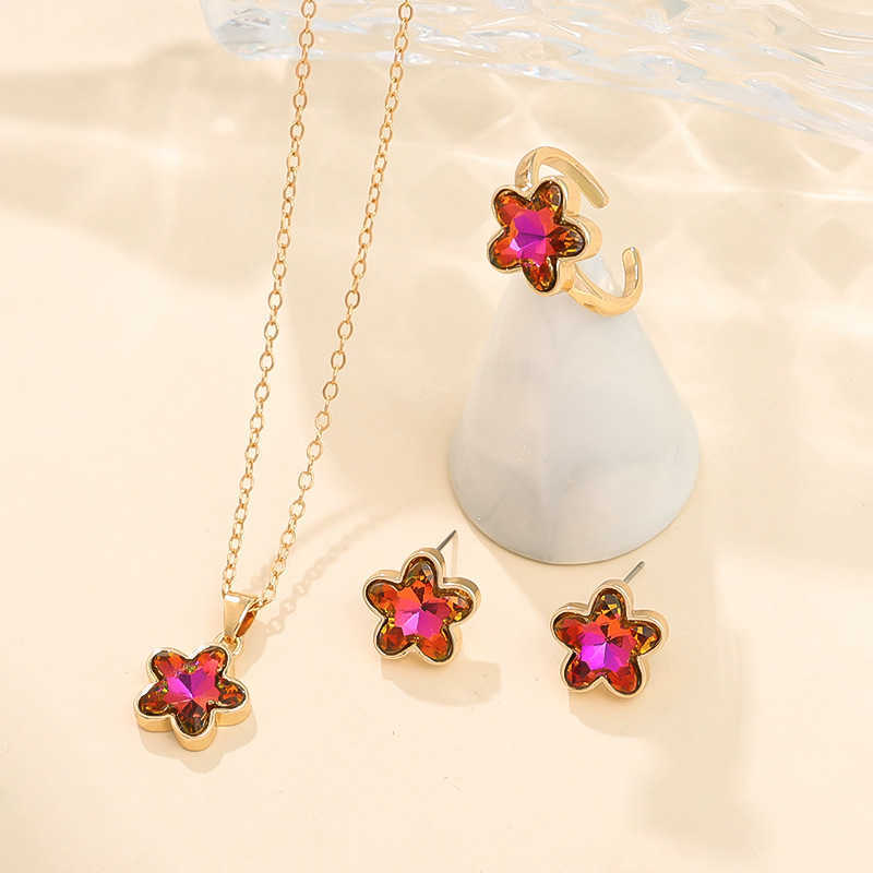 New Gradient Five Star Jewelry Set Fashionable and Personalized Ins Light Luxury Womens Accessories Collarbone Chain W250312