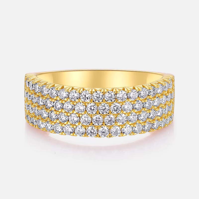 Luxury 18k Gold Plated Full Diamonds 925 Sterling Silver Four Row Pave Moissanite Wide Band Ring Fine Jewelry Rings For Man Gift