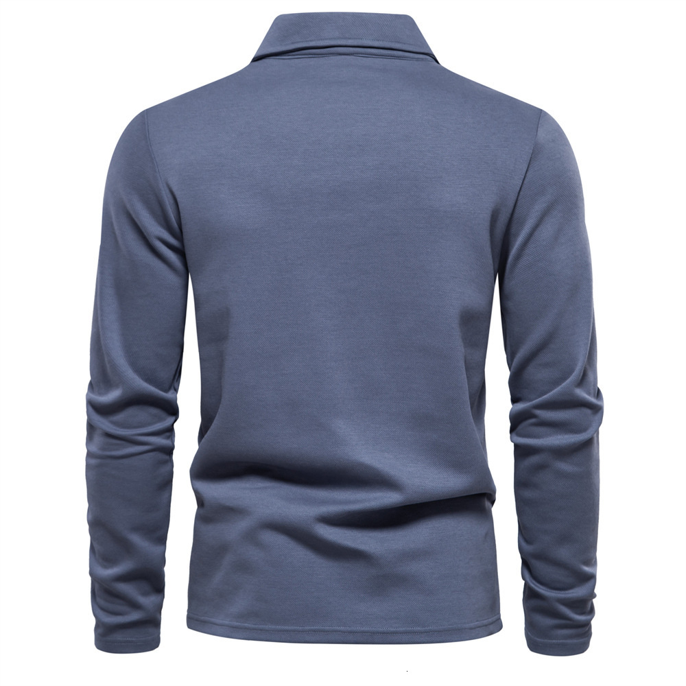Spring Autumn new men's washed long sleeved casual solid color top with collar, trendy lapel and versatile polo t shirt