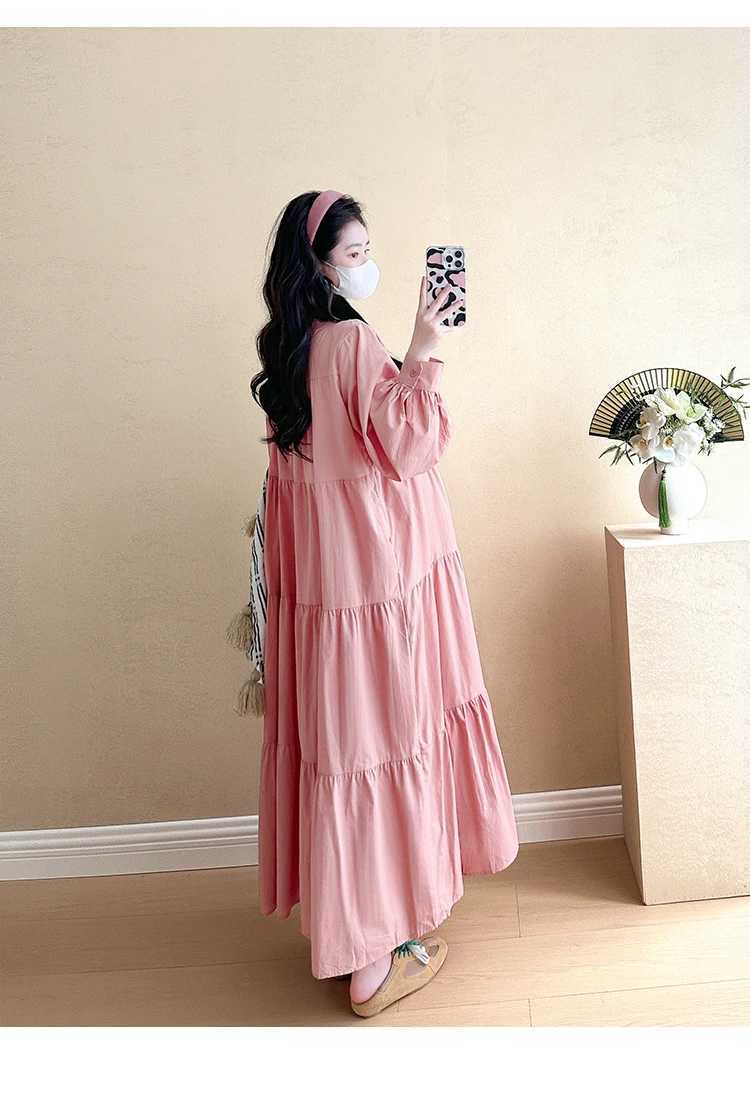 Long Lantern Sleeve Pregnant Woman Ball Gown Dress Ruffles Patchwork Plus Size Maternity Cake Dress Sweet Pregnancy Clothes CuteT250311