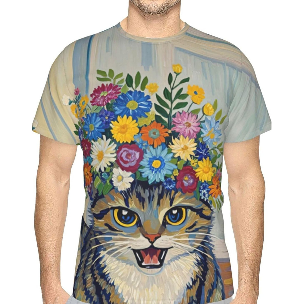 Mens T shirt Floral Cat Pattern Men's Women's T-Shirt Roaring Cat 3D Printed Novelty Short Sleeve Unisex Fashion Tee tee Casual tops summer 