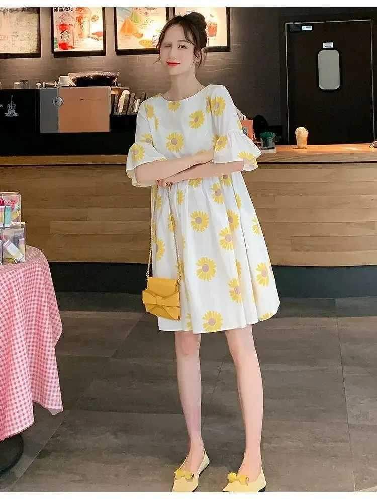 Maternity Clothes Summer Short Sleeve Loose-fit Dress Trendy Top For Petite Moms-to-be Belly-covering Trendy Mom DressT250311