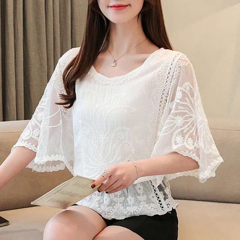 Fashion Spring New Chiffon Blouse Cotton Edge Lace Blouses Butterfly Wer Women Shirt Tops Blusas 4073 50