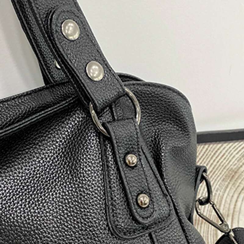 Retro Roomy Shoulder Female Black Classic Crossbody Crocodile Pattern Large Capacity Style Soft Leather Tote Bag