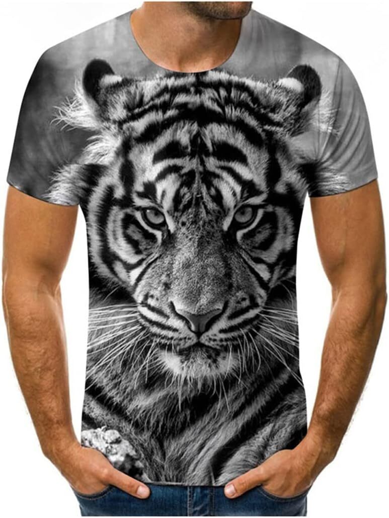 Mens T shirt Viking 3D Digital Print Hegemonic Tiger Head Pattern T-Shirt, Men's Summer Casual Tattoo Short Sleeve tee Casual tops summer clothes
