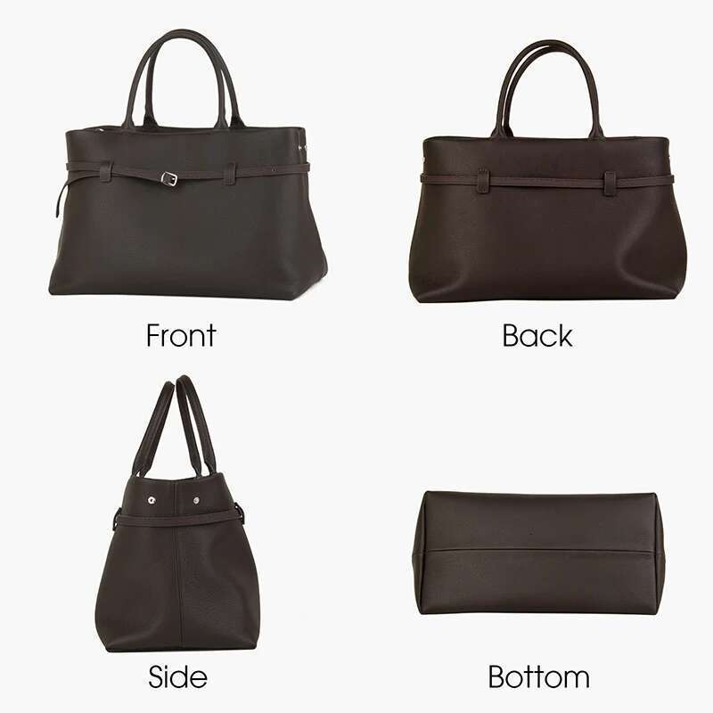 Donna-in High Quality Full Grained Calfskin Handbag Bury Top Handle Satchel for Work Tote with Shoulder Strap Bag