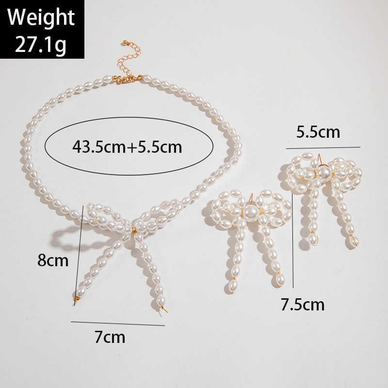 Fashion imitation pearl necklace bracelet earring set design butterfly bead jewelry set for women W250312