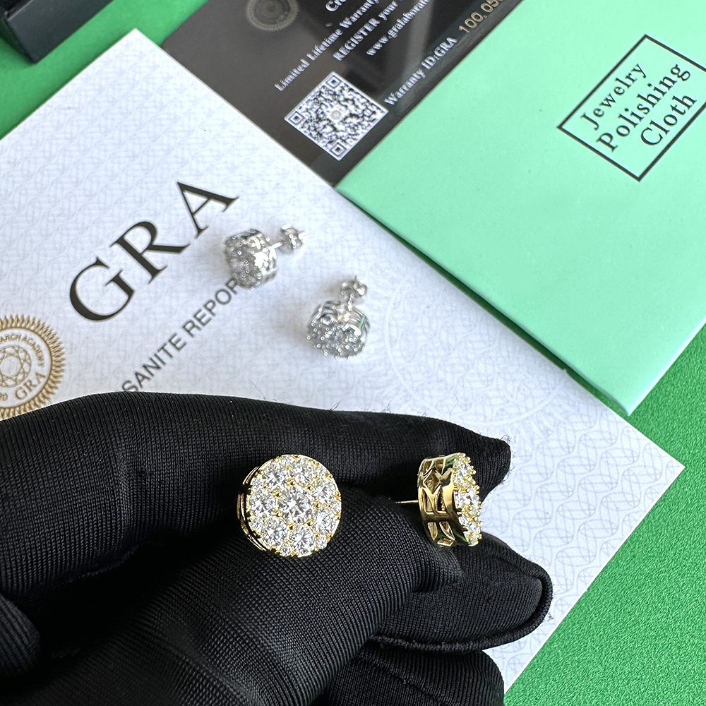 10mm Moissanite Earrings VVS Round S925 Silver Real Diamond Iced Out Ear Studs For Women Men High-End Jewelry Pass Tester