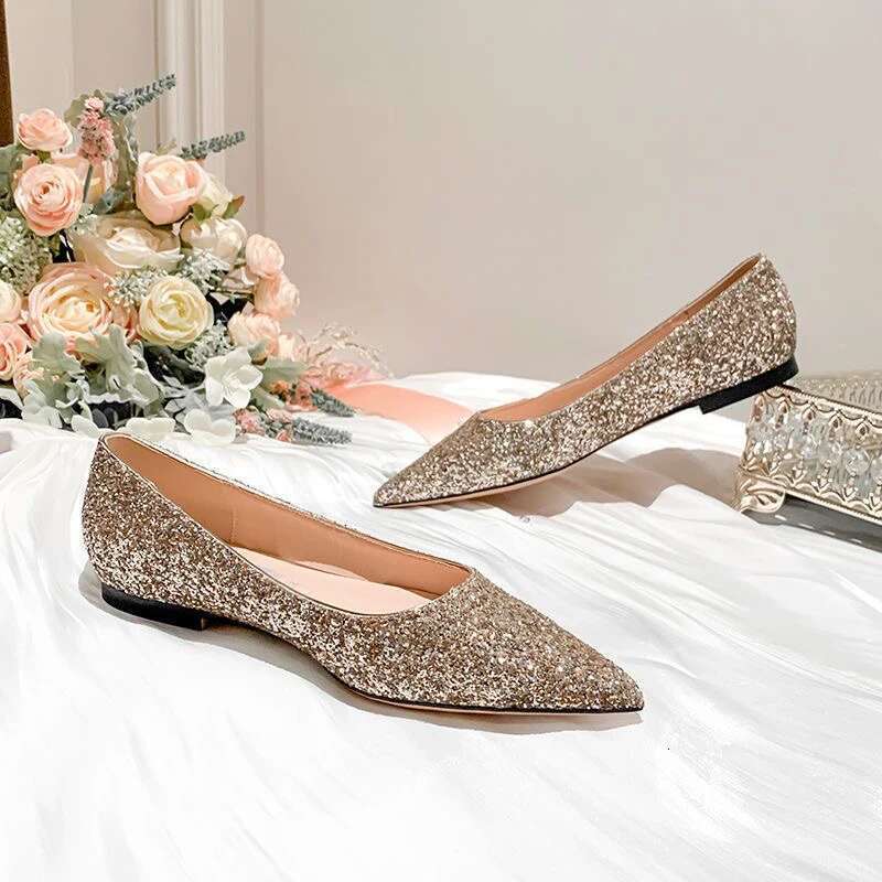 2025 Spring Summer Fashion Women Flats Pointed toe Brand Ladies Bg Shoes Flat Elegant Gold Sier Plus Size 42 D249