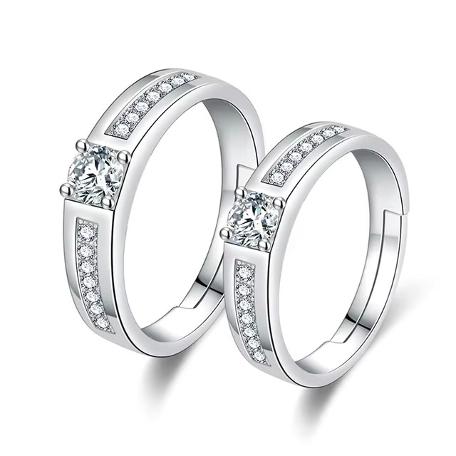 Customized Zircon Diamond Decor Heart Shape Couple Set Engagement 925 Sterling Silver Wedding Rings