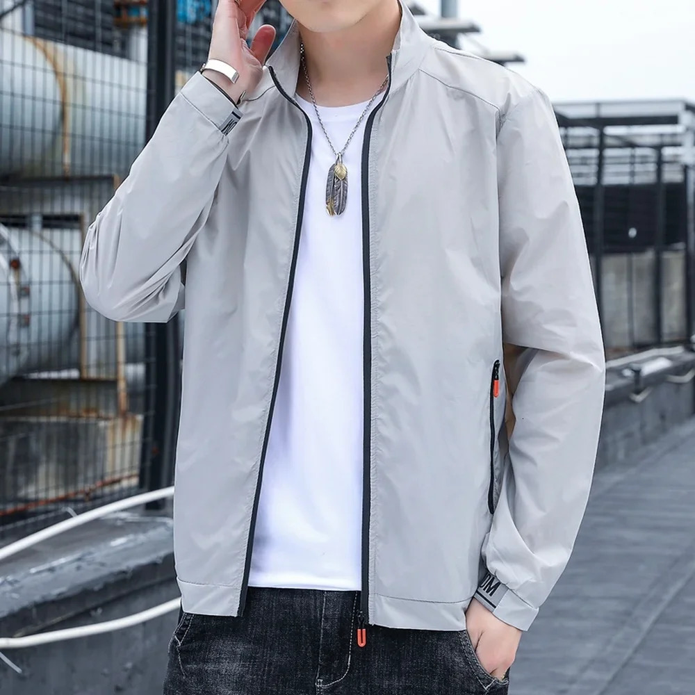 Lightweight jacket mens fashion clothing ultrathin casual street Korean stand collar bomber 250312