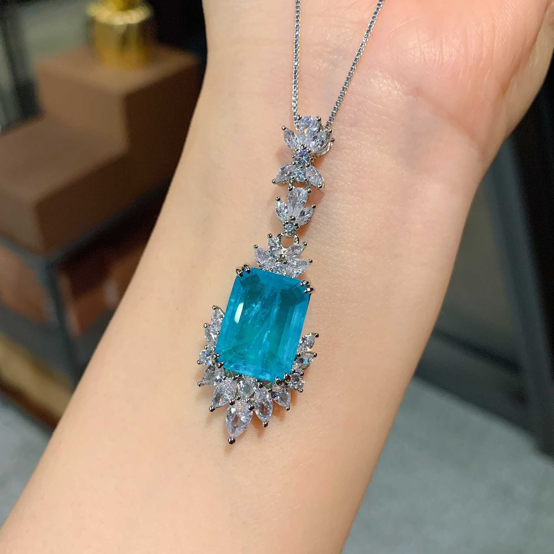 Zhuang Shengsheng Simulation Paraiba Ring Necklace Earnail Set Creative Full Diamond Luxury Set Main 12 * 16 W250312