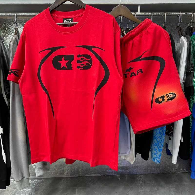 European and American Hip hop Trendy brand summer sports loose cotton short sleeved T-shirt set X250312