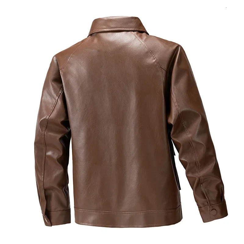 Mens Loose Large High Quality American Retro Handsome Motorcycle Leather Jacket Comfortable Breathable Collar Coat 250312