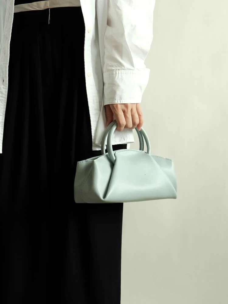 Fashion Smocking Simple Long Tote Women Handbag Genuine Lady Shoulder Real Leather Crossbody Bag