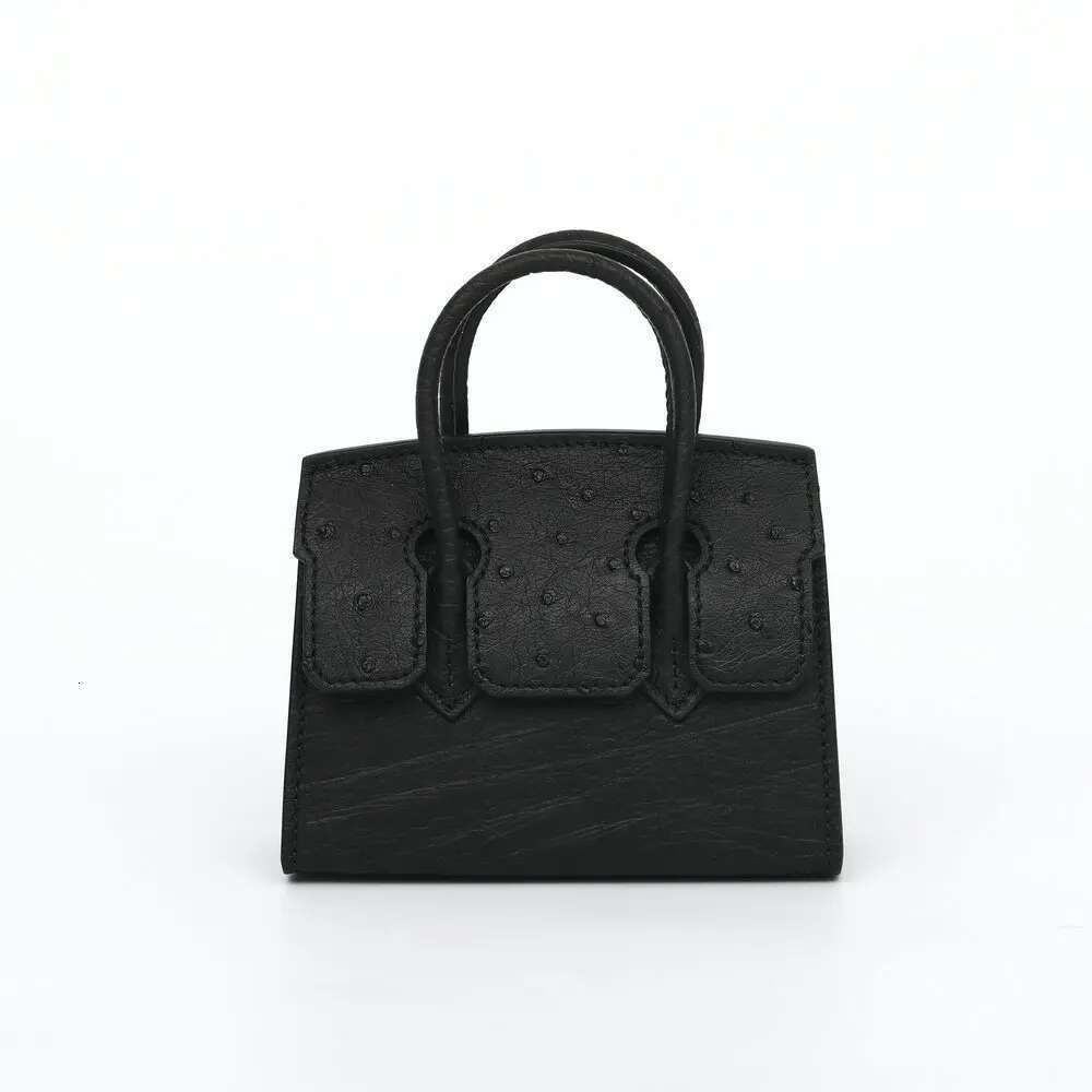 2024 New Ostrich Women Genuine Leather Small Lady Handbag Fashion Cute Mini Lipstick Chain Shoulder Bag 45