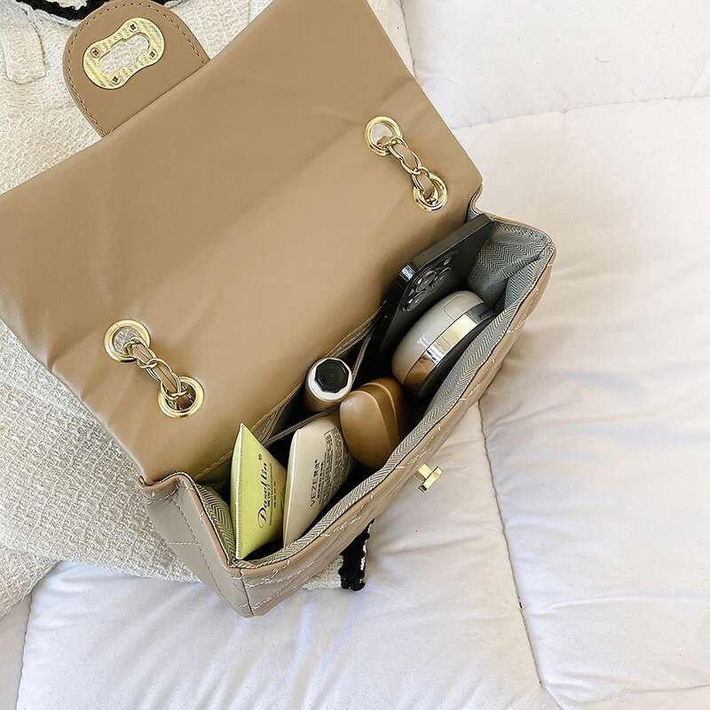 New Spring And Summer Women's Small Fragrant Wind Ring-Grid Chain Senior Sense Ladies Purple Crossbody Bag