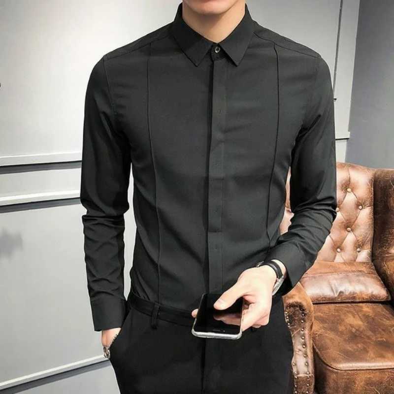 Spring and summer new fashion lapel long sleeved solid color mens clothing smart casual button trend simple shirt W250312