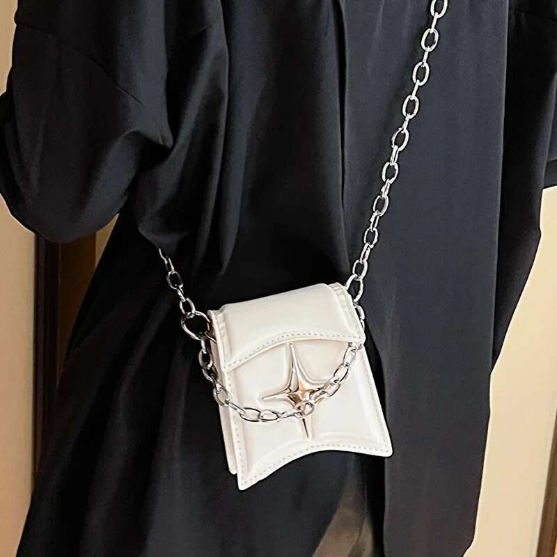 Y2K Retro Chain Mini Shoulder Bag Flip Cover Handbag Pink PU Leather Fashion Designer Trendy Handbag Gothic Cross Girl Crossbody Bag Wallet Storage Ba