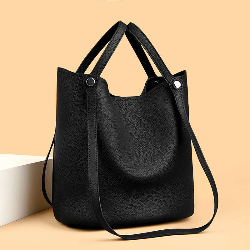 Women's Bags Handbag Genuine Leather Women's New Fashion Simple Bucket High-End Sense Large Capacity Mother And Child Shoulder Bag Versatile