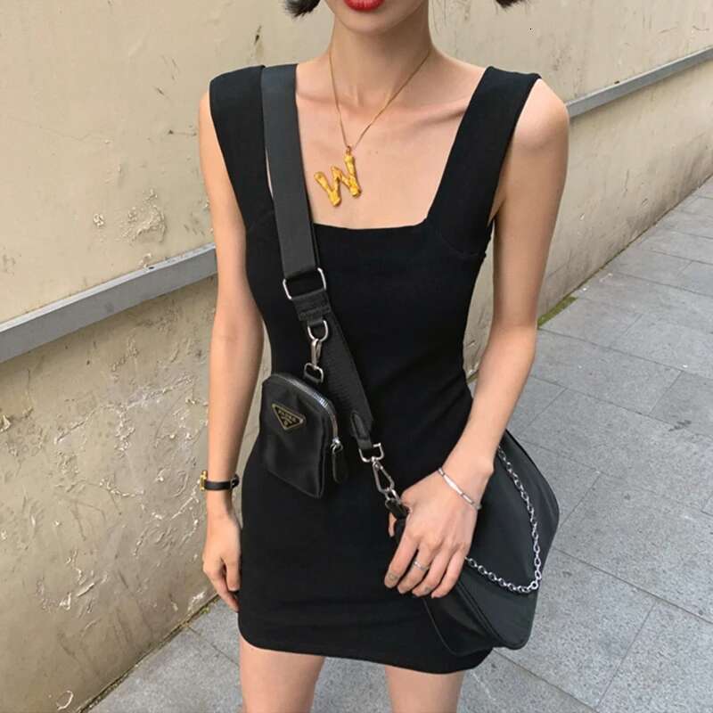 MEXZT Sexy Black Mini Dress Women Streetwear Square Collar Sundress Korean White Bodycon One Pieces Dresses Summer Vestidos New