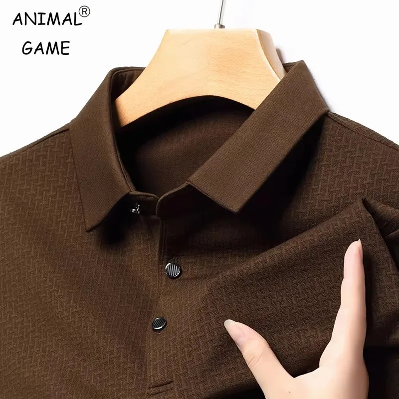 Autumn Mens Lopup Hollow Longsleeved Polo Shirt Breathable Business TShirt Golf Lapel Shirts 4XL 250312