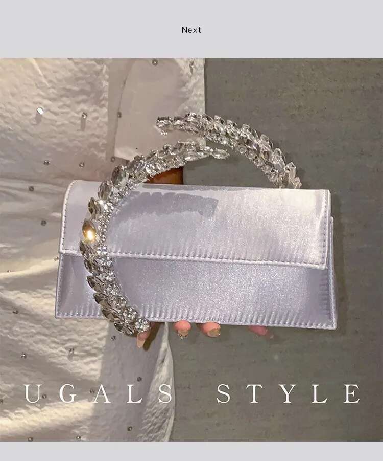 Crystal Shiny Rhies Dia Metal Handle Women Handbag Satin Evening Wedding Party Clutch Purse Crossbody Bag