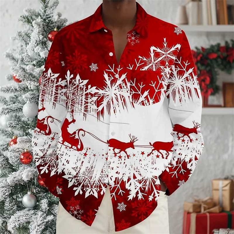Christmas Mens Christmas Animal Shirt Santa Claus Long Sleeve Autumn/Winter Collar Shirt 3D Printed XS-6XL New Year Gift W250312