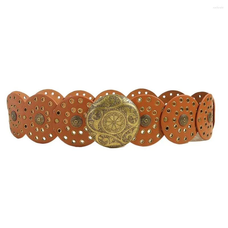 Belts Luxury Fashion Round Hollow Belt Vintage Disc Wide Metal Buckle Cowboy Western Style Exaggerated For Women
