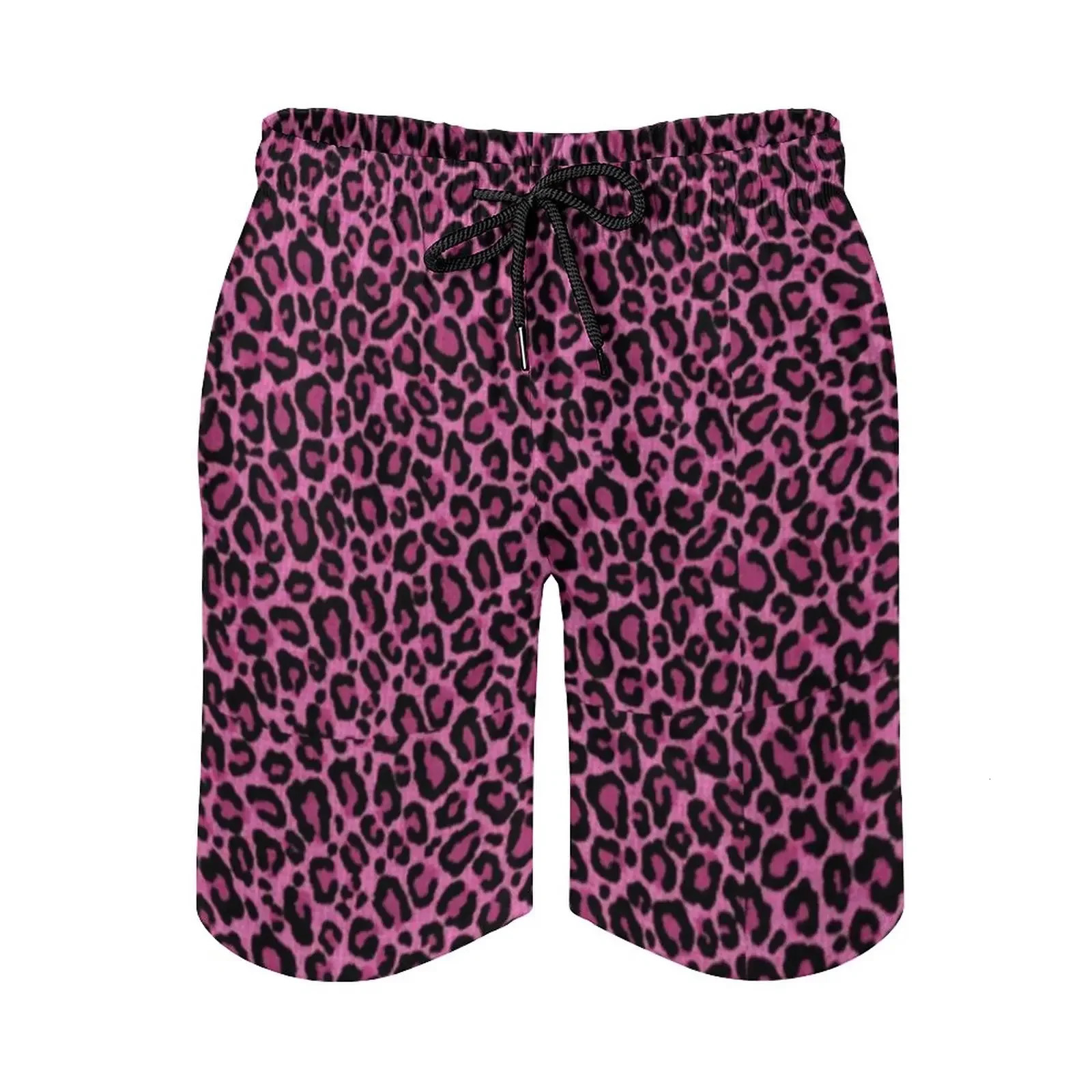 Funky Leopard Print Board Shorts High Quality Pink Black Spots Print Board Short Pants Man Elastic Waist Swim Trunks 250310