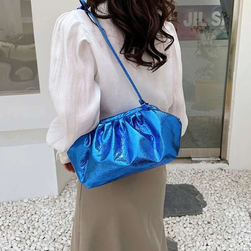 Small Design Women's Leather Sier Cloud Gold Crossbody Bag Ladies Party Clutch Purse Female Handbags