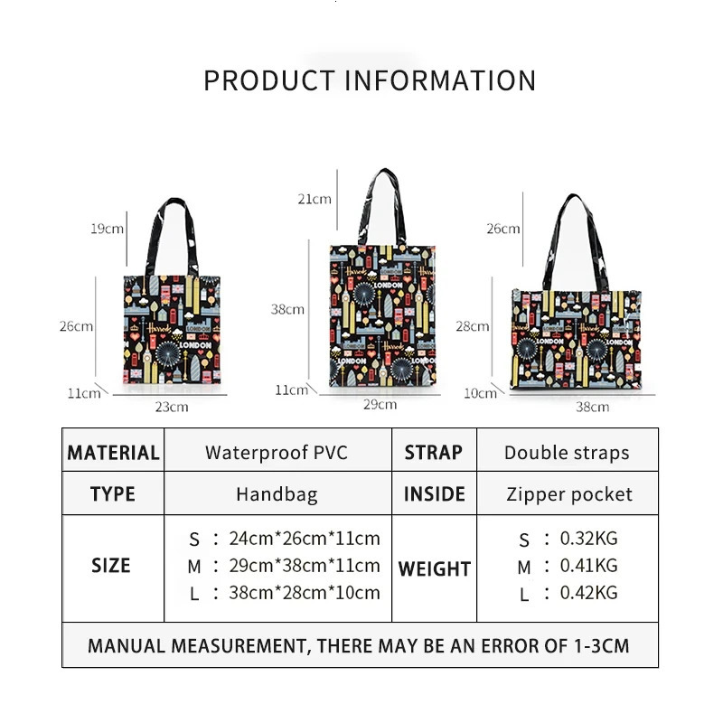 Fashion PVC Reusable Shopping Bag Womens Bag Eco Friendly London Shopper Bag Large Capacity Waterproof Handbag Shoulder Bag 250305