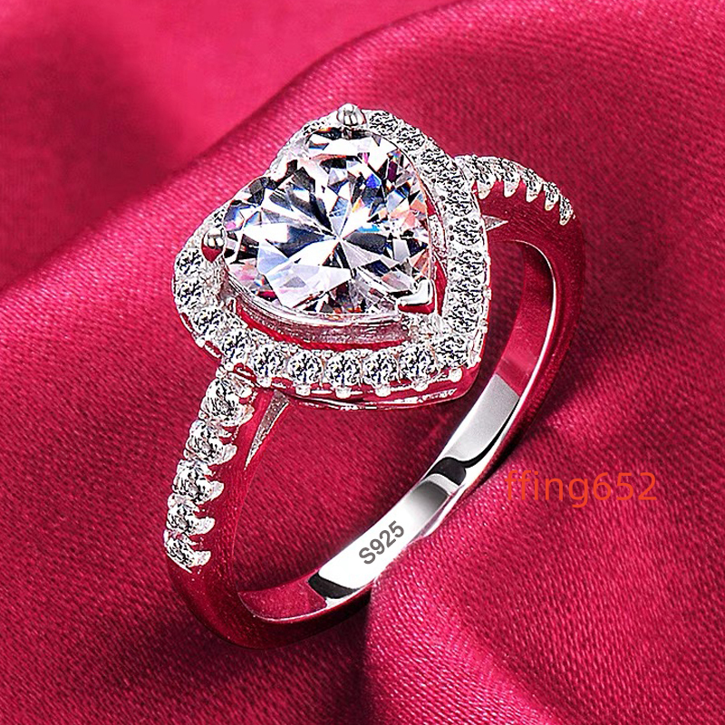 Customized Zircon Diamond Decor Heart Shape Couple Set Engagement 925 Sterling Silver Wedding Rings