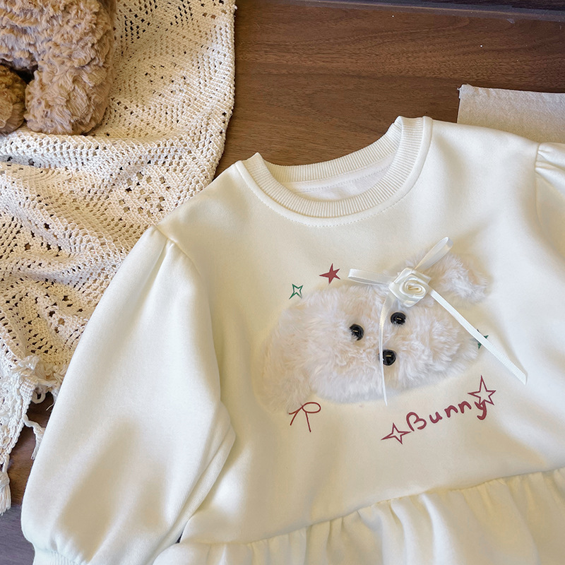 Ddmyshoesvip Children's Hoodie 2025 Spring New Girl's Dog Letter Printed Cute Lace Versatile Top
