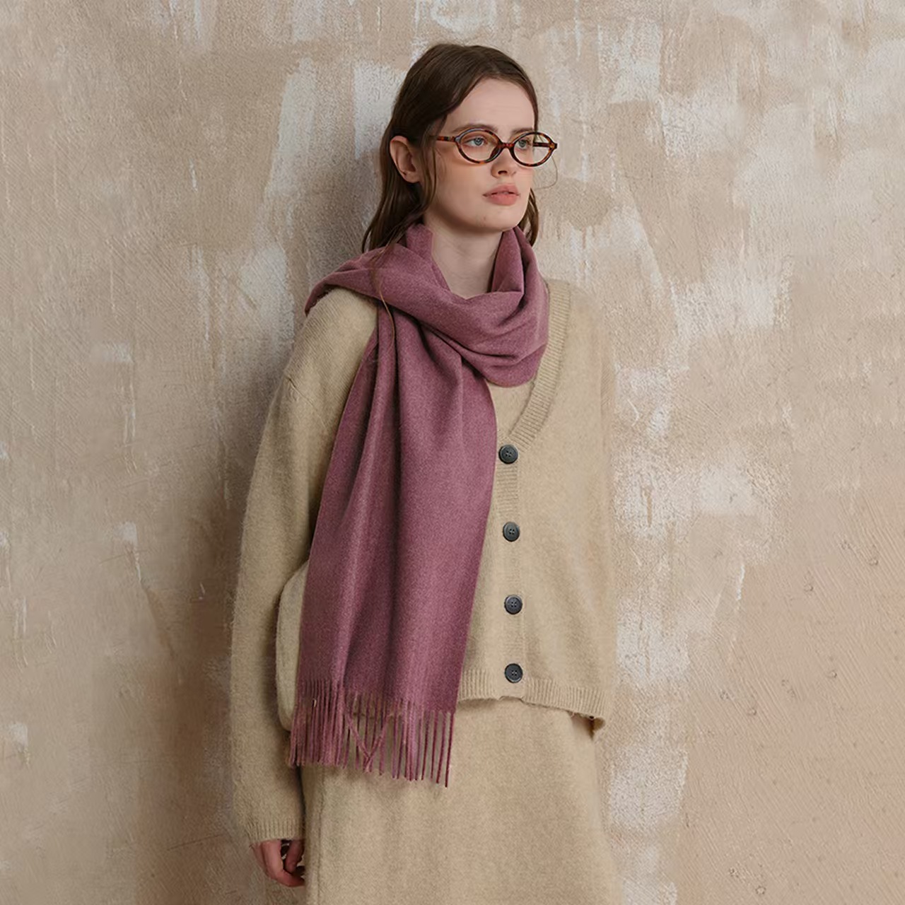 K099 Wool scarf unisex Korean classic high-grade B-match warm solid color tassel scarf female shawl autumn and winter