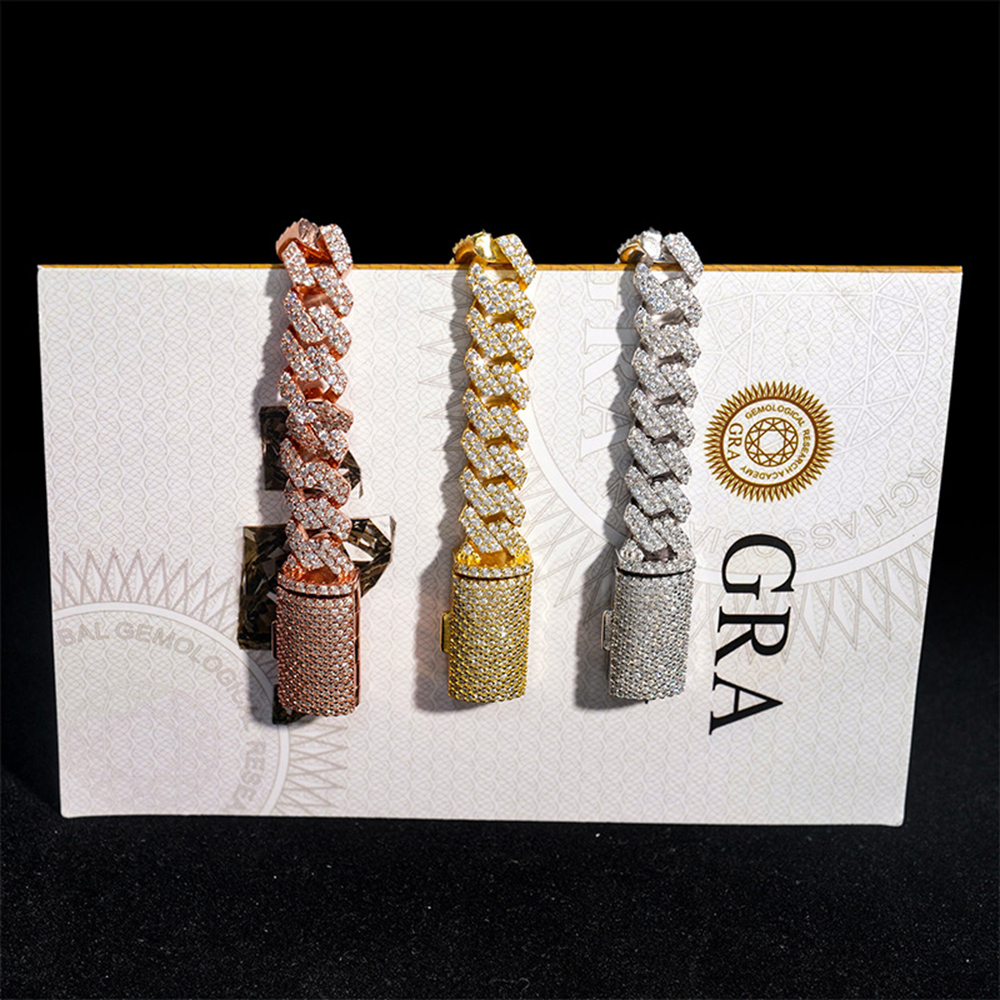 10mm 2 Rows Moissanite Cuban Chain Necklaces For Women S925 Silver Iced Out Chain Pass Diamonds Tester Hip Hop Goth Jewelry