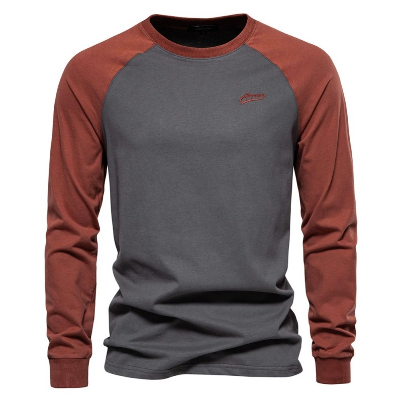 Men's Color Block Long Sleeve T Shirt Crew Neck Casual Basic Fall Tee Tops m082